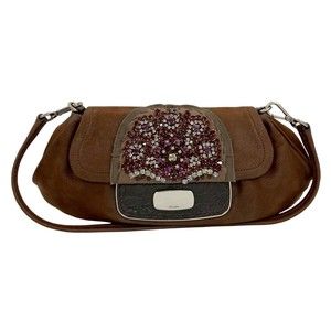 PRADA Prada Jeweled Nubuck Leather One-Shoulder Bag/Semi-Shoulder Bag/Handbag...